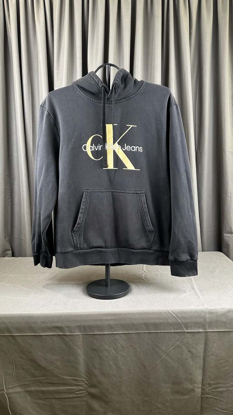 Calvin Klein Jeans Monogram Hoodie Size L Black Gold Logo
